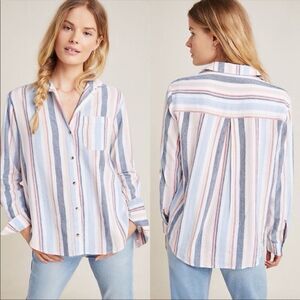 NWT Anthropologie Maeve Chatham Striped Button Down Long Sleeve Top M